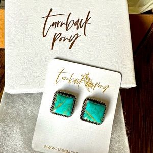 Turnback Pony Genuine Turquoise Stud Earrings